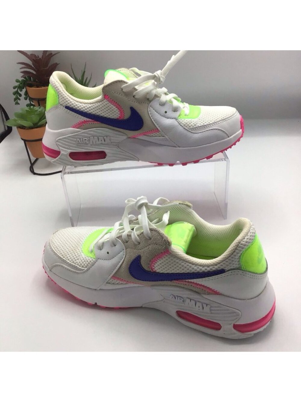 Nike Air Max Excee White Pink Indigo Shoes DD2955-100) Women's Size 7.